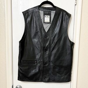 [Gino Ginero] Black Leather Men’s Vest Size 50 = XL Western Rodeo BikerCore